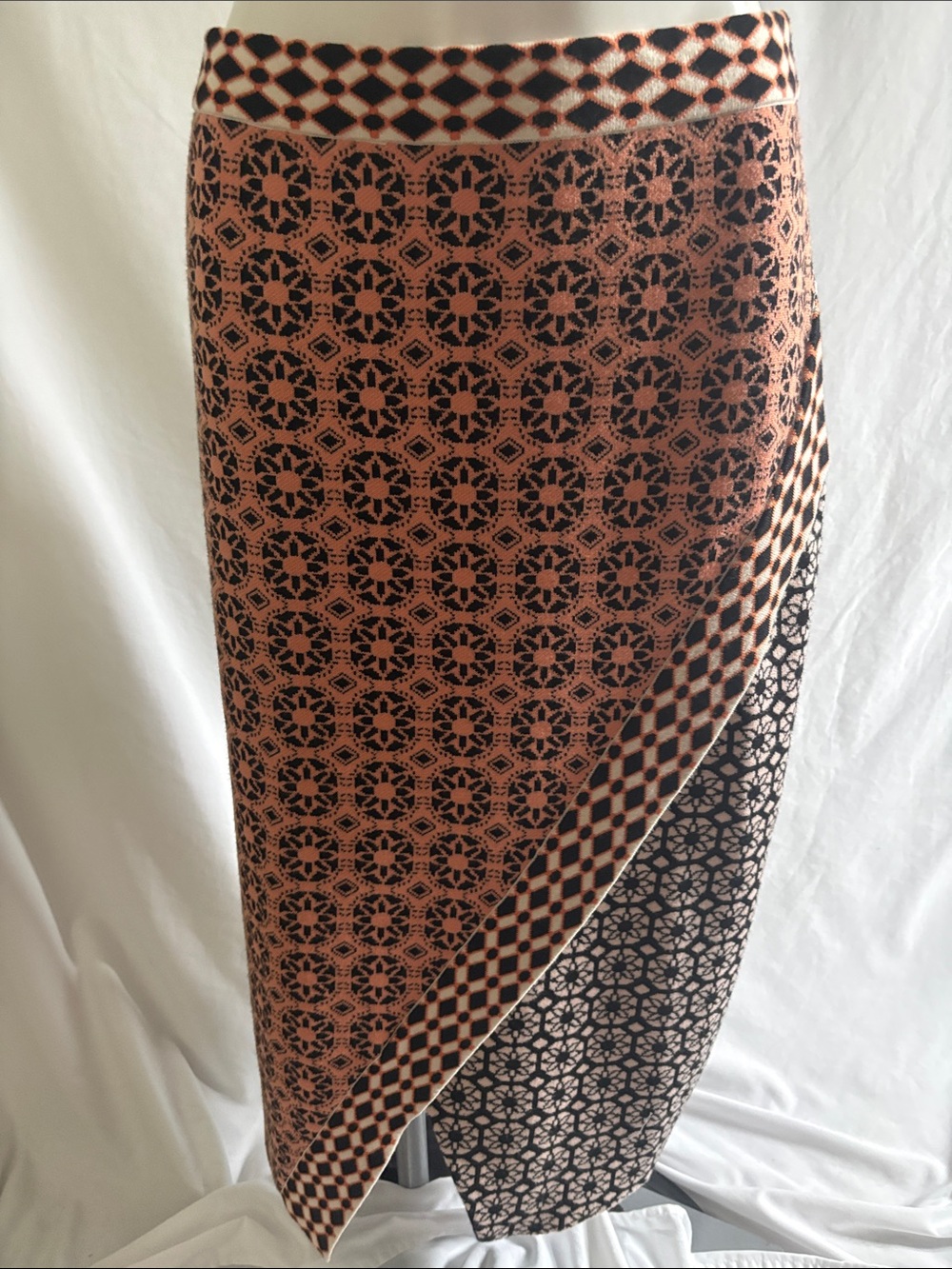 Anthropologie Peach and Black Asymmetrical Wrap Skirt